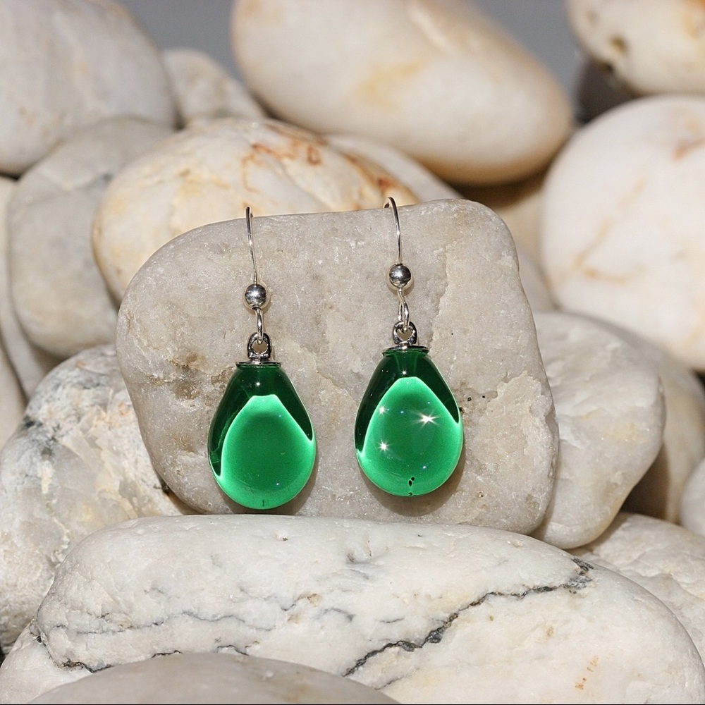 Handmade Green Teardrop Earrings